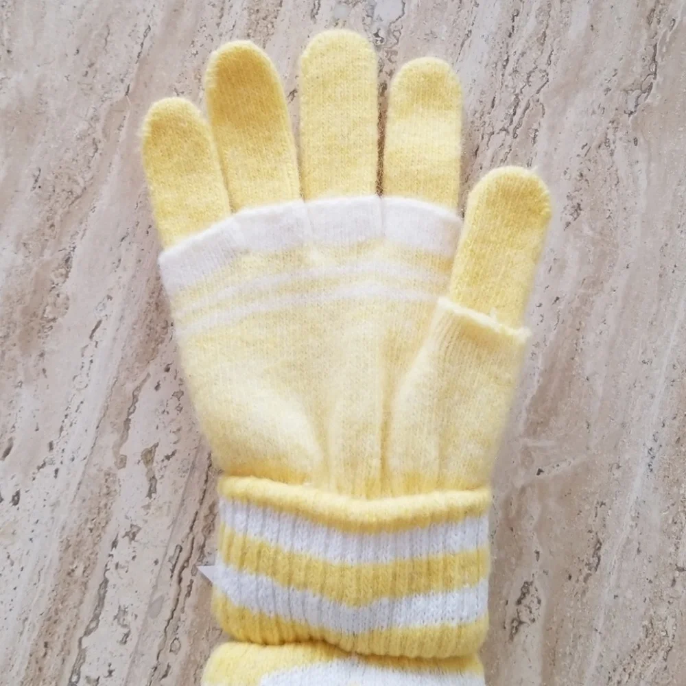 Set of 3 NEW Yellow White Double Layered 2 in 1 Wool Blend Cozy Warm Gloves